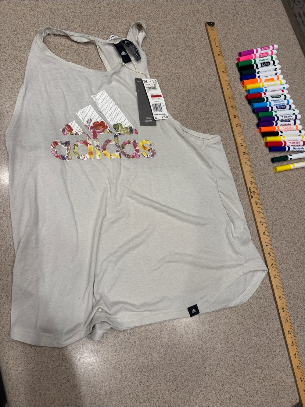 NWT adidas Light Gray Floral Logo Racerback Tank